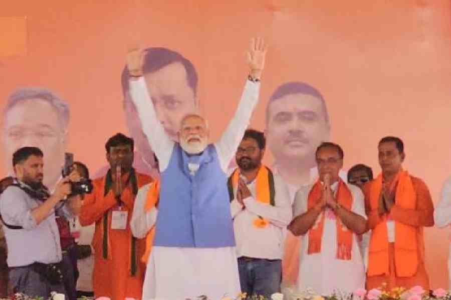 Narendra Modi at the election rally in Murshidabad’s Jangipur on Saturday. Picture by Samim Aktar