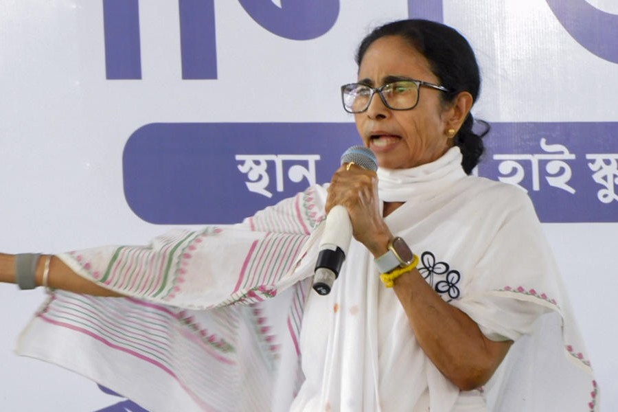 West Bengal Chief Minister Mamata Banerjee during a public rally in support of TMC candidates ahead of the state Assembly elections, in Bankura, West Bengal, Sunday, April 12, 2026.