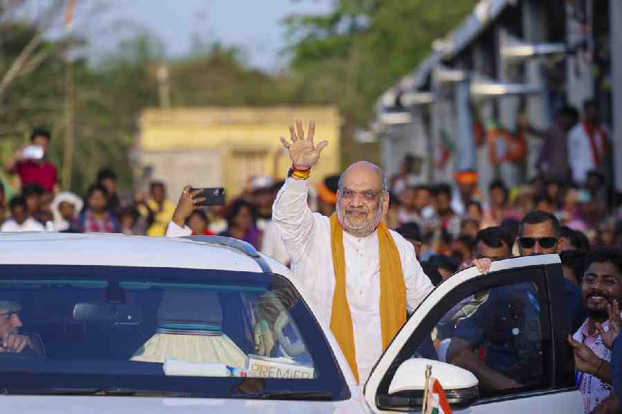 Amit Shah during a rally at Debra in West Midnapore on April 10.