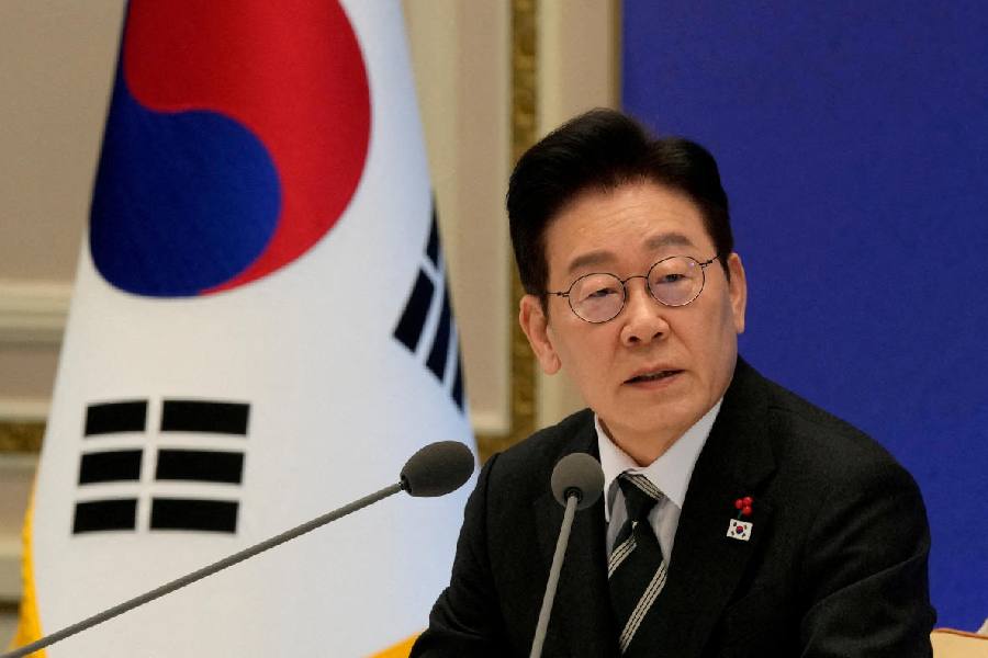 South Korean President Lee Jae Myung speaks during his new year press conference at the presidential Blue House in Seoul, South Korea, Wednesday, Jan. 21, 2026.