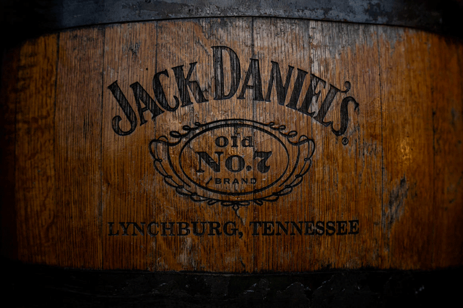 A Jack Daniel\\\'s whiskey logo can be seen on a barrel at the company\\\'s distillery in Lynchburg