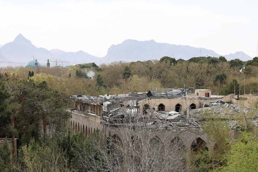 The historical provincial governor’s office building, damaged during the US-Israeli air campaign, stands near Naqsh-e Jahan Square, a Unesco World Heritage site, in Isfahan, Iran, March 23, 2026.