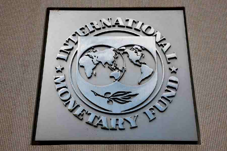 A view of the International Monetary Fund (IMF) logo at its headquarters in Washington, D.C., U.S.