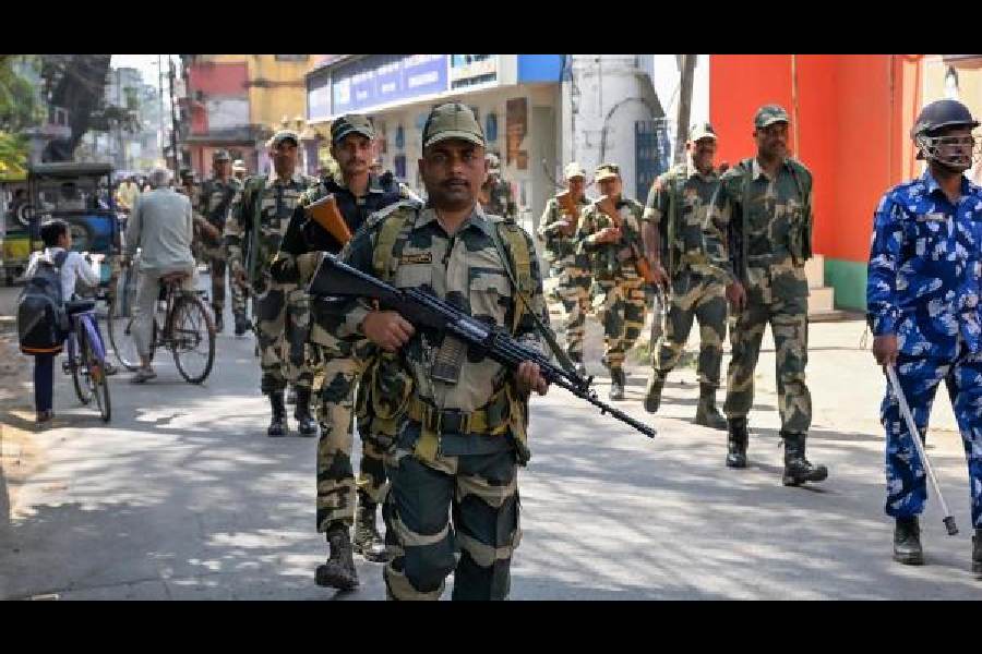 A route march in Santipur, Nadia. Picture by Abhi Ghosh