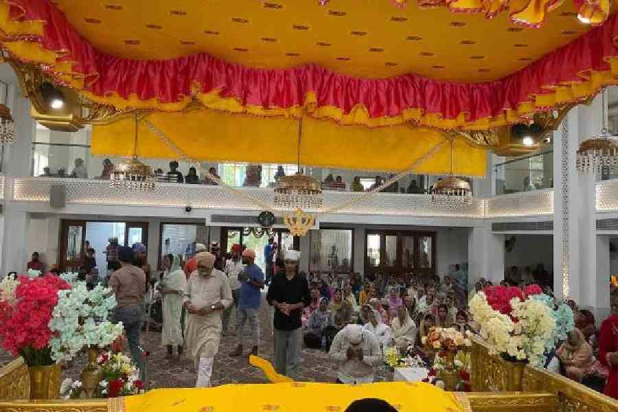 Devotees at Gurdwara Sant Kutiya on Tuesday