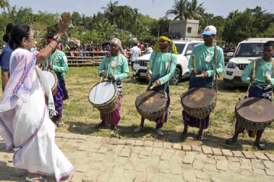 Mamata Banerjee reaches Tamluk, East Midnapore, on Tuesday to campaign for the Assembly polls. (Handout via PTI picture)