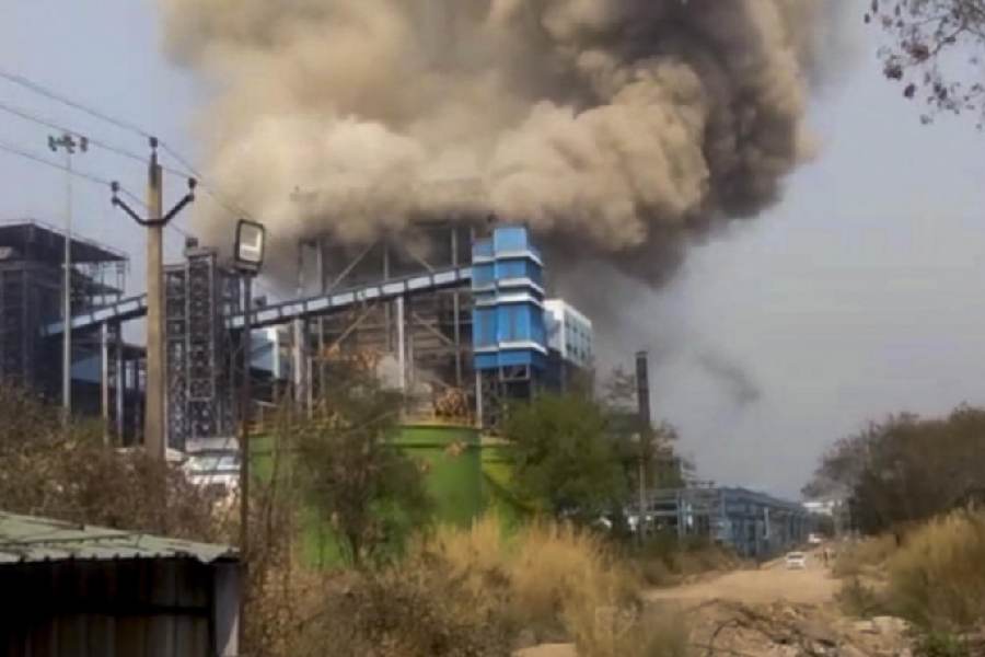 Smoke erupts from Vedanta power plant after a powerful boiler explosion on Tuesday, at Singhitarai, in Sakti District, Chhattisgarh, Tuesday, April 14, 2026. The death toll in a blast has gone up to 17 with four more workers succumbing to injuries, police said on Wednesday.