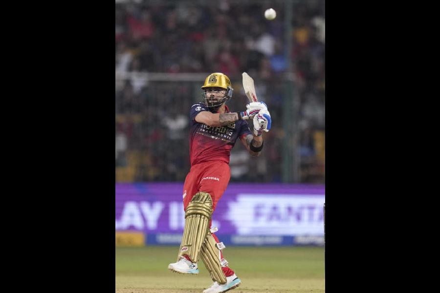 Virat Kohli plays a shot en route to his 49 in RCB’s five-wicket win over Lucknow Super Giants