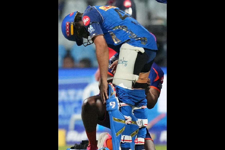 Rohit Sharma after developing a hamstring strain on Sunday.