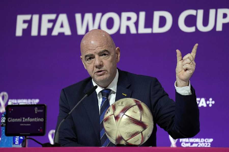 FIFA President Gianni Infantino meets the media at the FIFA World Cup closing press conference in Doha, Qatar, Friday, Dec. 16, 2022
