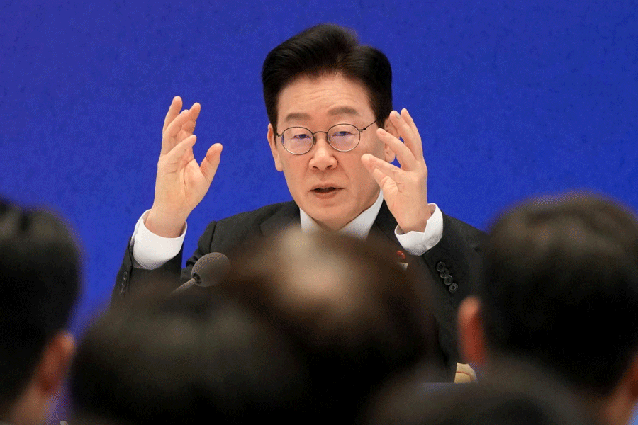 FILE PHOTO: South Korean President Lee Jae Myung attends his new year press conference at the presidential Blue House in Seoul