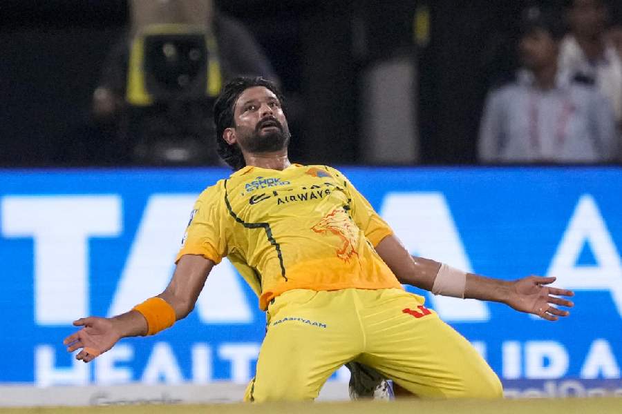 Chennai Super Kings' Khaleel Ahmed reacts during an Indian Premier League (IPL) 2026 T20 cricket match between Chennai Super Kings and Delhi Capitals, in Chennai, Tamil Nadu, Saturday, April 11, 2026.