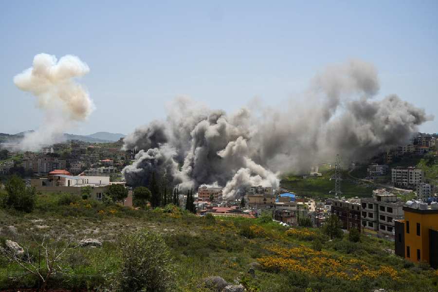 Smoke rises following an Israeli strike in Nabatieh, Lebanon, April 16, 2026.