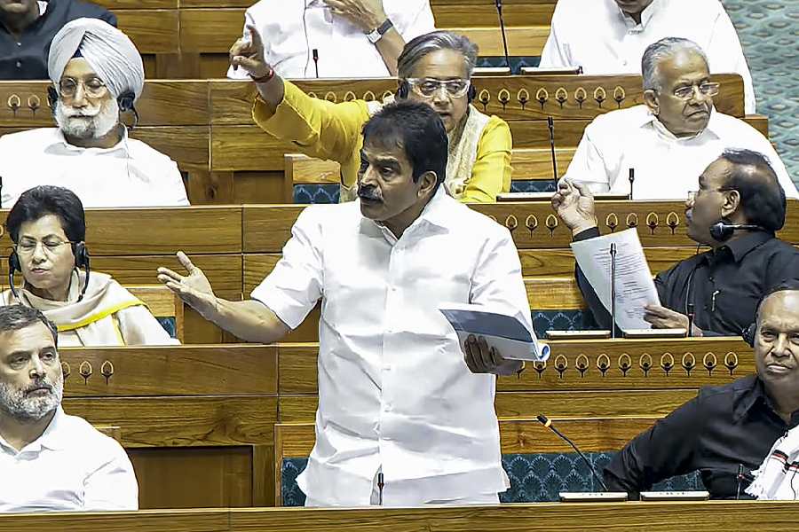 Congress MP KC Venugopal speaks in the Lok Sabha during the Special session of Parliament, in New Delhi, Thursday, April 16, 2026.