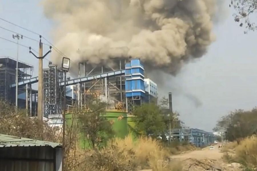 Smoke erupts from Vedanta power plant after a powerful boiler explosion on Tuesday, at Singhitarai, in Sakti District, Chhattisgarh, Tuesday, April 14, 2026. The death toll in a blast has gone up to 17 with four more workers succumbing to injuries, police said on Wednesday.