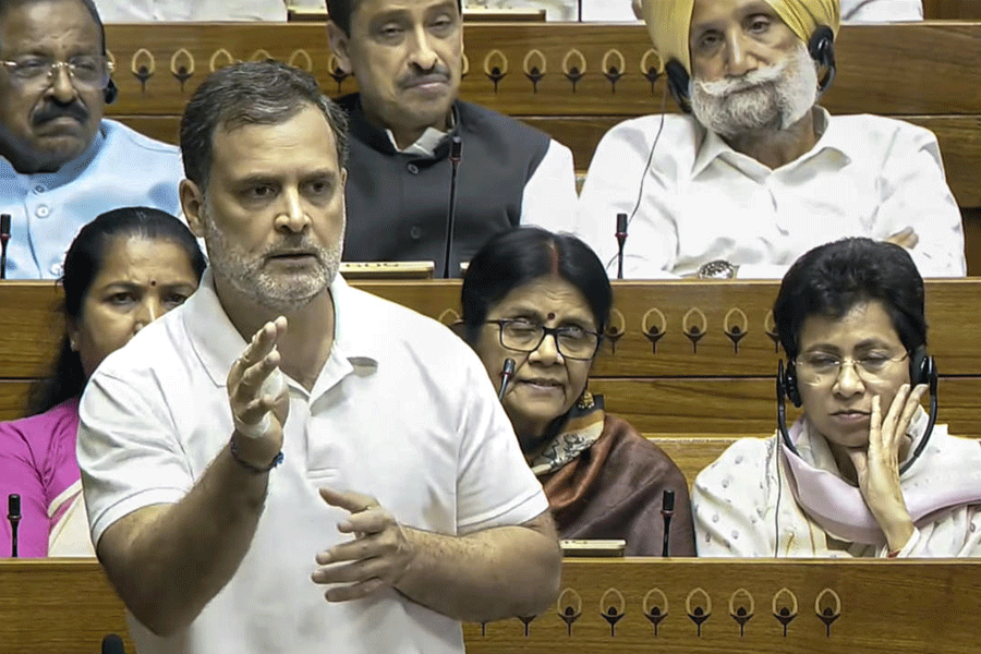 Leader of Opposition in Lok Sabha Rahul Gandhi speaks in the House during the Special session of Parliament, in New Delhi, Friday, April 17, 2026.