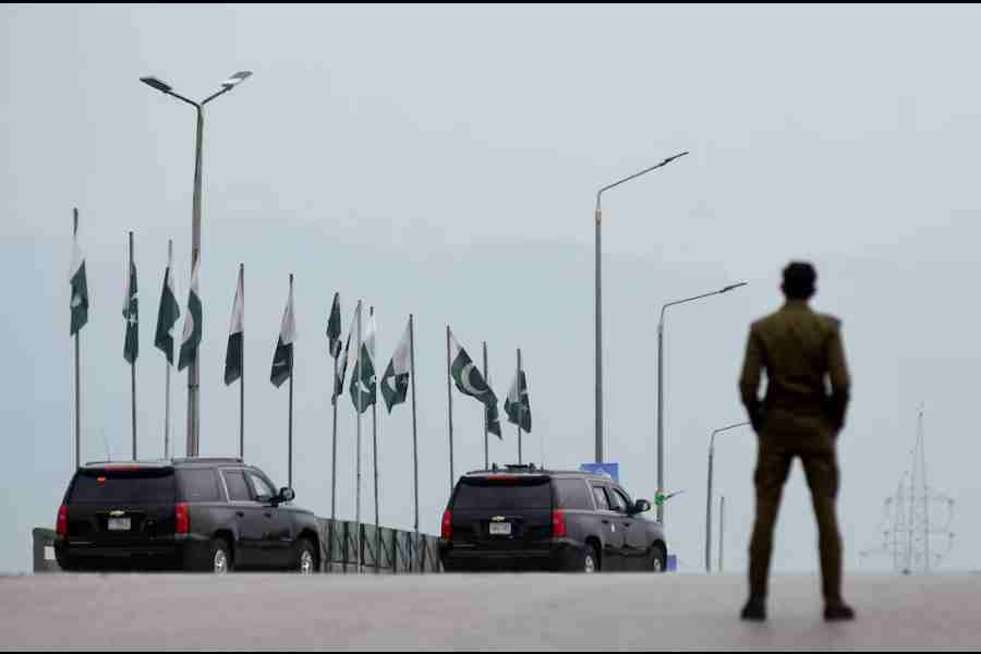 A convoy heads toward the Serena Hotel, as delegations from the United States and Iran are expected to hold peace talks, in Islamabad, Pakistan, April 11, 2026.