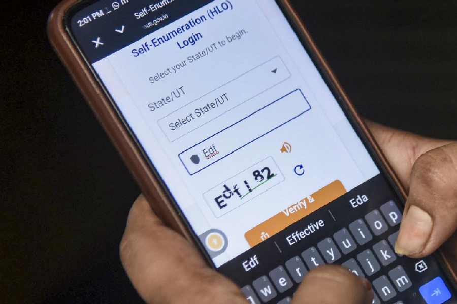 A woman registers herself during the self-enumeration process under the Census of India 2027