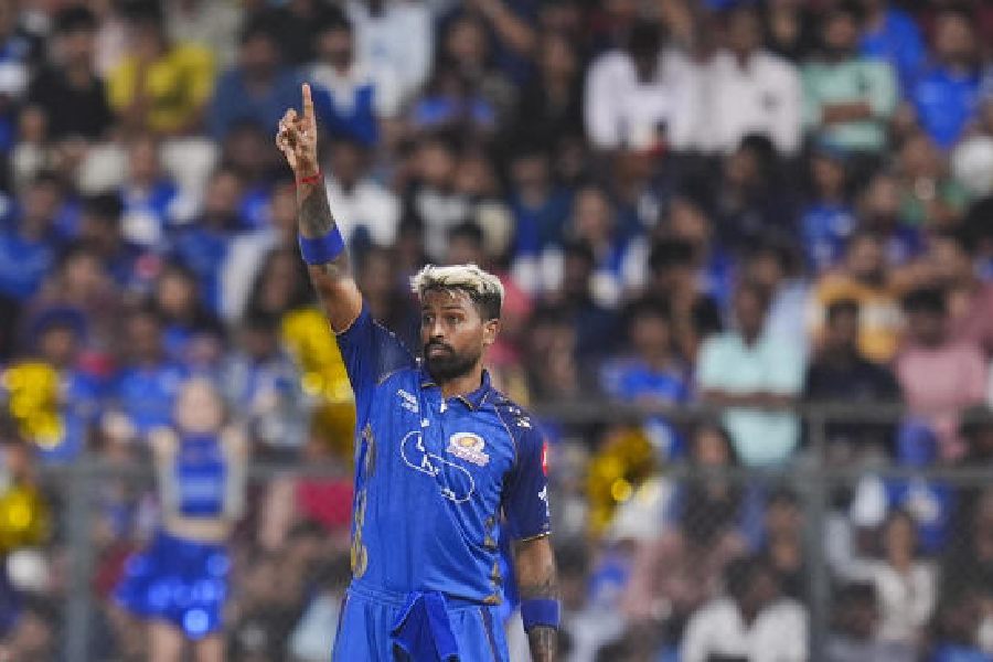 Hardik Pandya during Mumbai Indians’loss to Punjab Kings on Thursday.