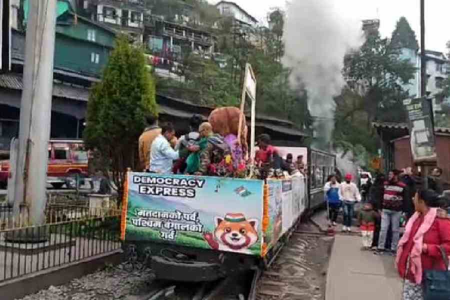 The 'Democracy Express', a special toy train of the Darjeeling Himalayan Railway that ran from Darjeeling to Batasia Loop on Friday to encourage people to exercise their franchise. The initiative was taken by the Darjeeling district election officer in association with the Northeast Frontier Railway