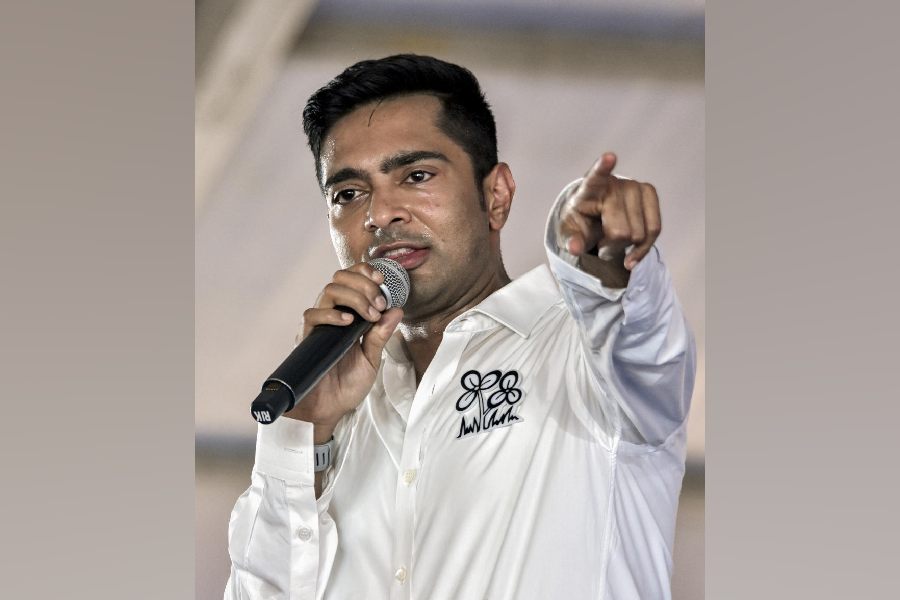 Trinamool Congress MP Abhishek Banerjee addresses a public rally ahead of the West Bengal Assembly elections at Lalbagh, in Murshidabad, Saturday, April 18, 2026.