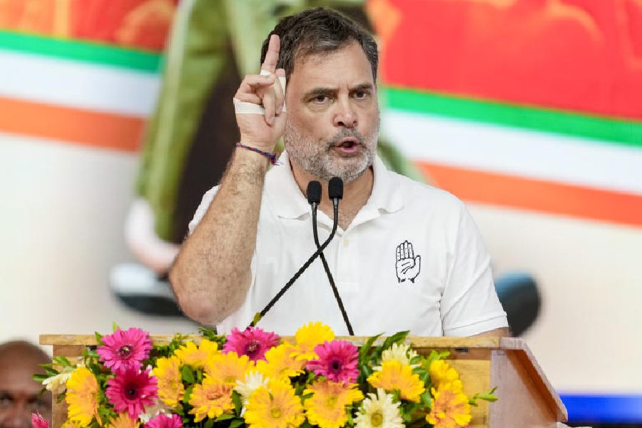 Leader of Opposition in the Lok Sabha Rahul Gandhi addresses a public meeting, ahead of the Tamil Nadu Assembly elections, at Ponneri, in Tiruvallur district, Saturday, April 18, 2026.