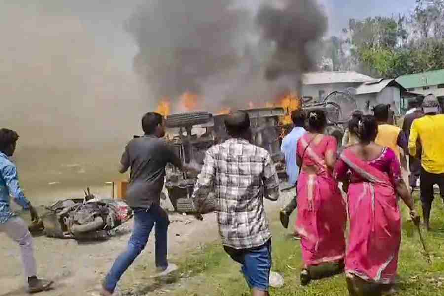 Protesters at Runikhata range office in Assam’s Chirang district on Friday.