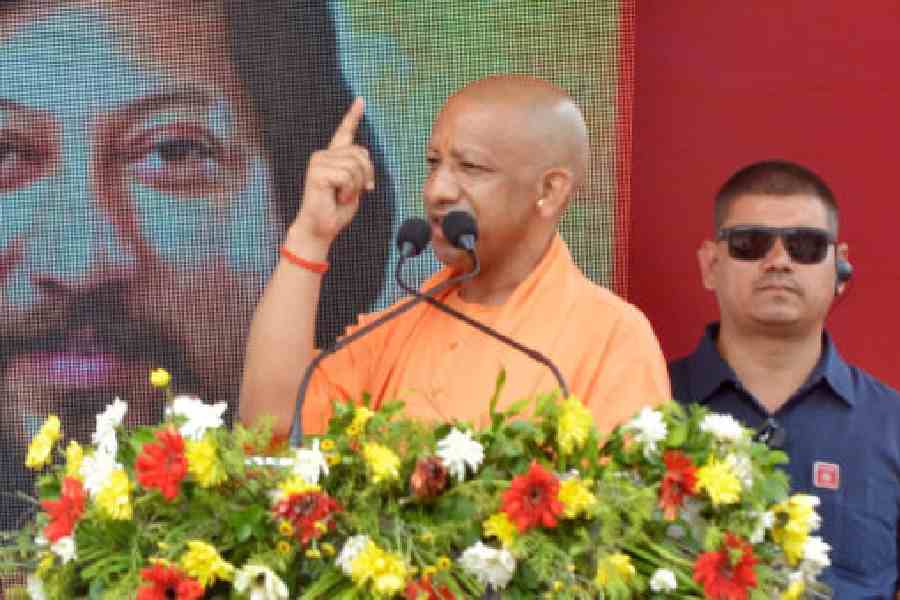 Yogi Adityanath speaks at Mathabhanga in Cooch Behar on Saturday. Picture by Main Uddin Chisti