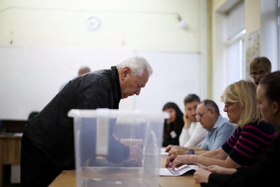 A person votes during the parliamentary election, in Sofia, Bulgaria, April 19, 2026.