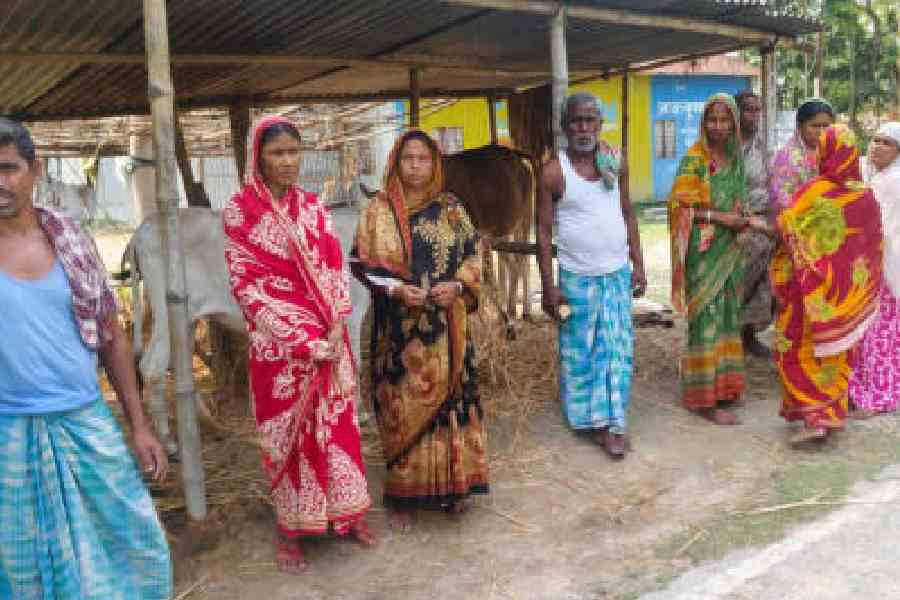 Some of the residents whose names have been deleted from the electoral roll at Madhya Mashaldanga, a former Bangladeshi enclave, in Cooch Behar district on Friday. Picture by Main Uddin Chisti