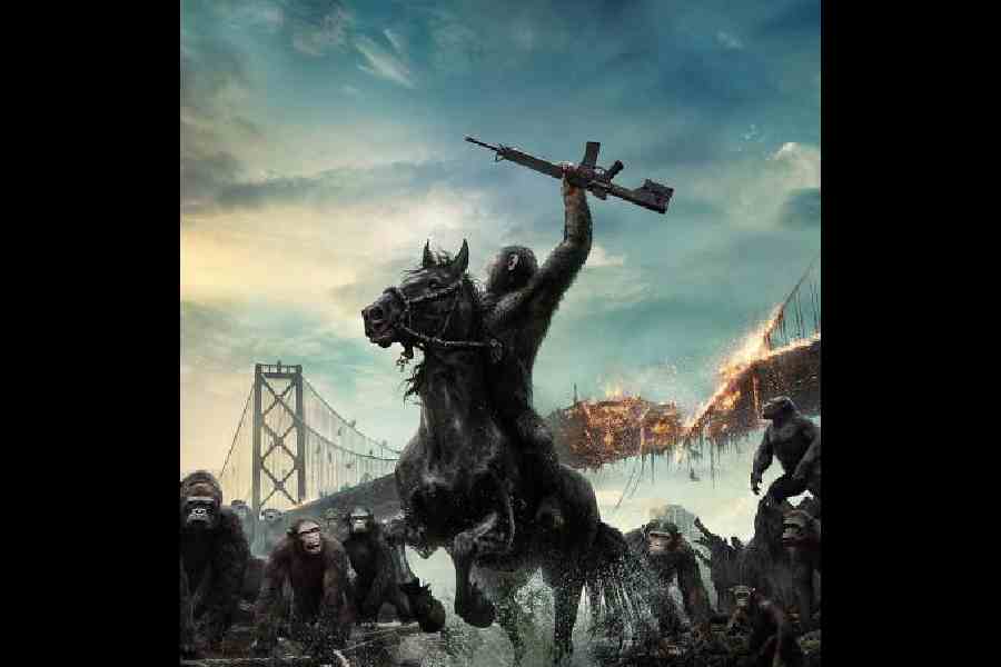 ancient war: A still from War for the Planet of Apes, the last of the trilogy of films that chronicle the takeover of Earth by intelligent apes