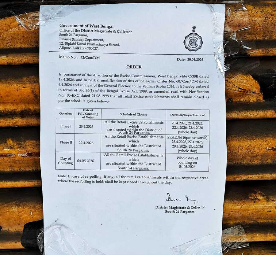 A notification on the shutter of an FL shop in south Kolkata
