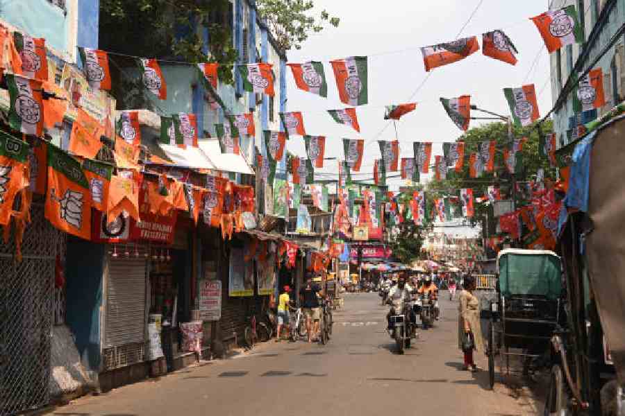 Party flags in Bhabanipur. Picture by Bishwarup Dutta