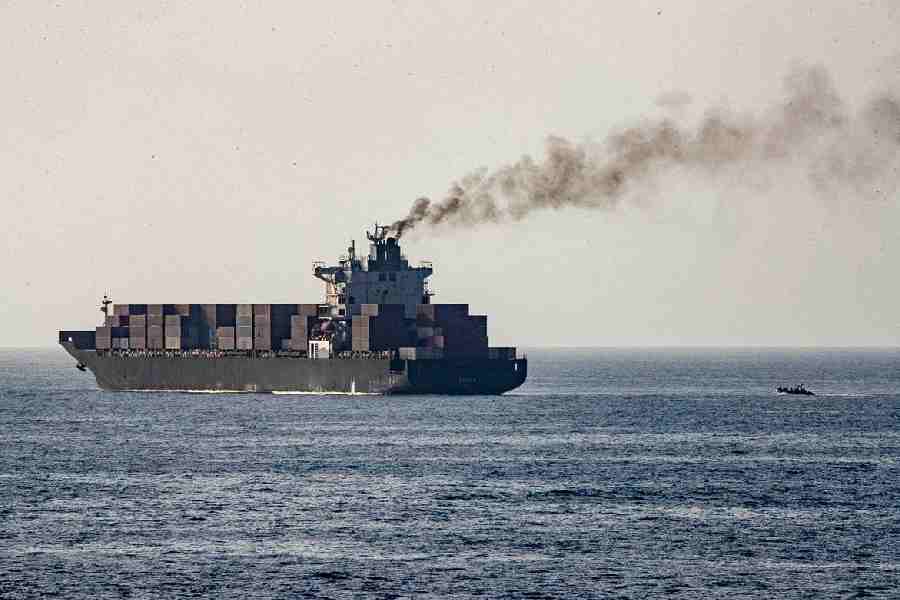 U.S forces patrol near the Iranian-flagged cargo ship M/V Touska