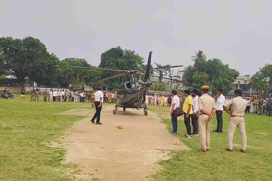 The helicopter on the Islampur subdivisional court ground on Monday. 