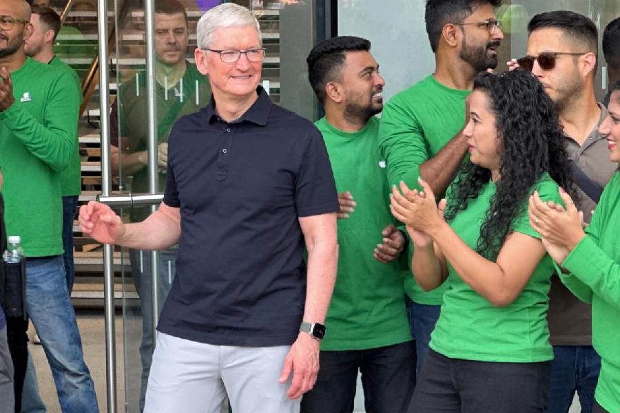 Tim Cook in Mumbai in 2023 for the launch of Apple’s first retail outlet in India. 
