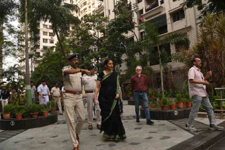 Smita Pandey, DEO of Calcutta North, at Silver Spring housing complex on Tuesday. Picture by Bishwarup Dutta