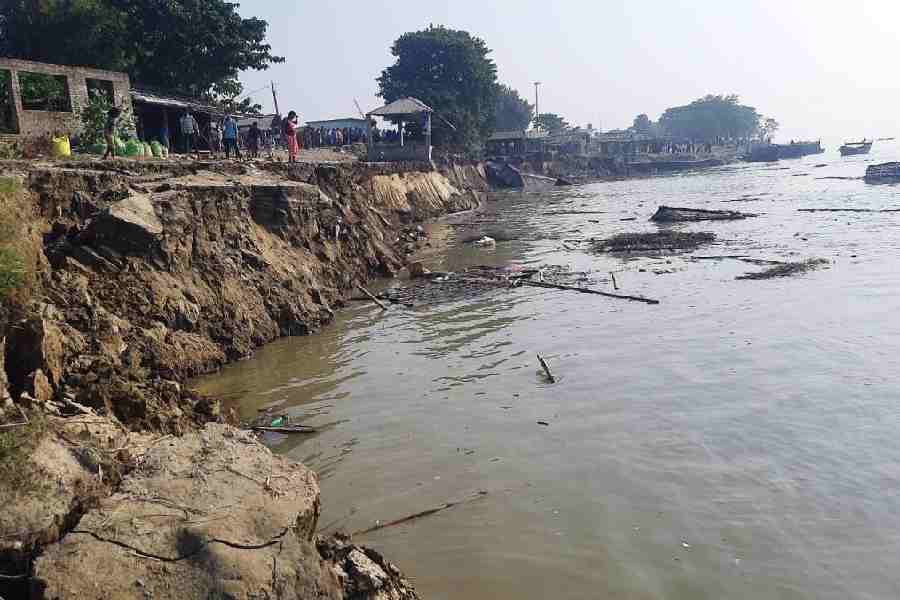 Land being eroded by the Ganga at a village in the Manikchak Assembly constituency of Malda