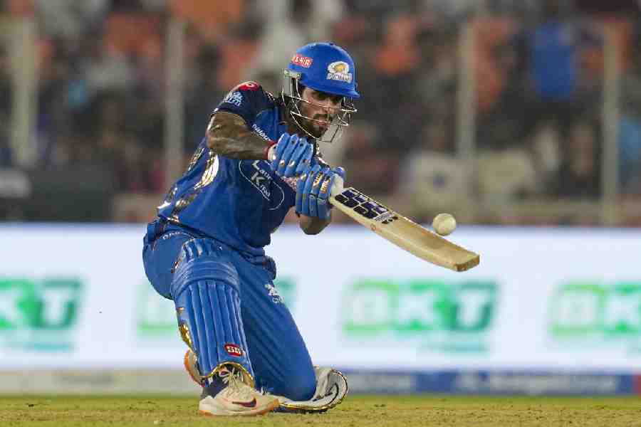 Tilak Varma in an aggressive mood