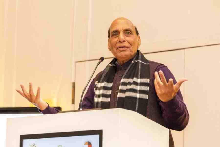 In this image posted on April 22, 2026, Defence Minister Rajnath Singh during an interaction event with members of Indian community in Berlin, Germany.