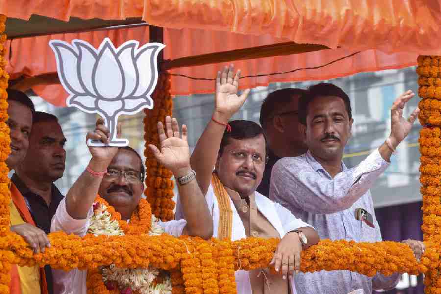 BJP National President Nitin Nabin during a roadshow in support of party candidate Bidyut Roy