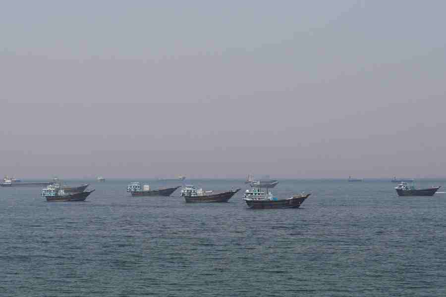 Ships and boats in the Strait of Hormuz off the coast of Musandam