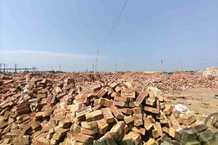 Stacks of bricks at the Babri Masjid site at Chetiani village in Murshidabad’s Rejinagar.