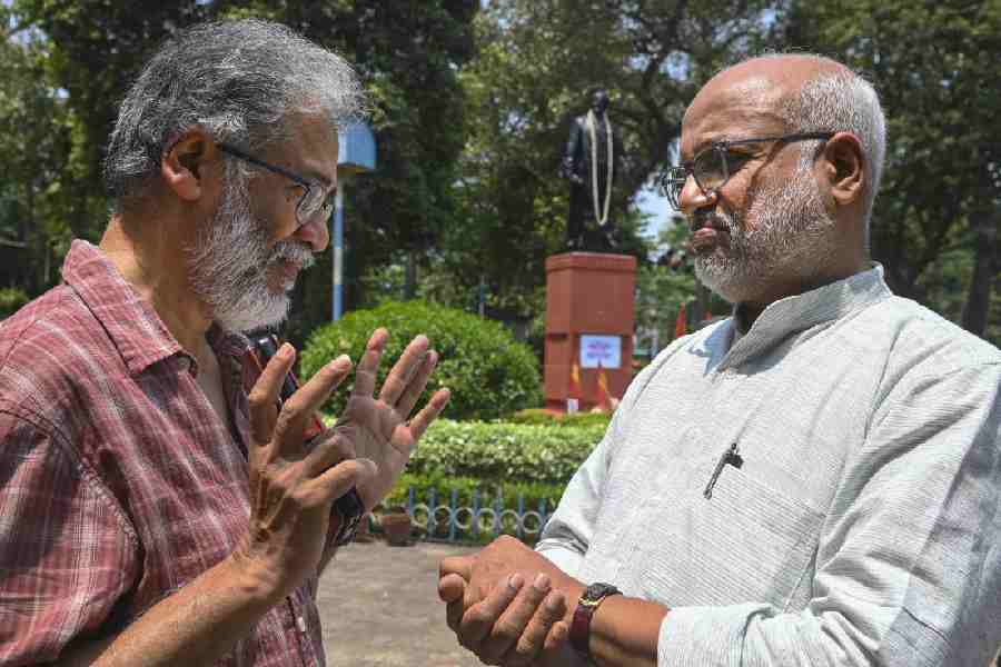 CPI (ML) Liberation general secretary Dipankar Bhattacharya (left) with MA Baby in Calcutta on Wednesday. 