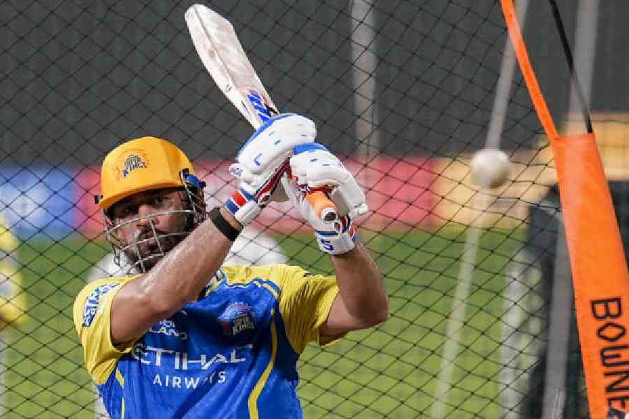 Mahendra Singh Dhoni at nets at the Wankhede on Wednesday.