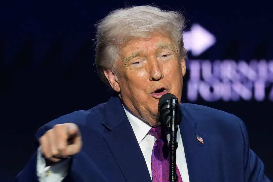 President Donald Trump speaks at a Turning Point USA event at Dream City Church, Friday, April 17, 2026, in Phoenix.