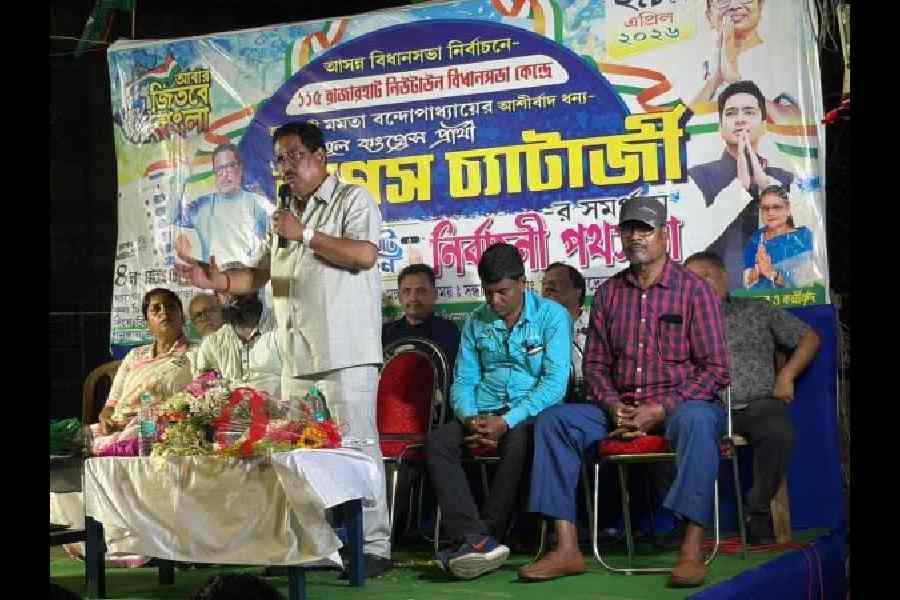 Tapash Chatterjee delivers a speech in Rajarhat on Tuesday
