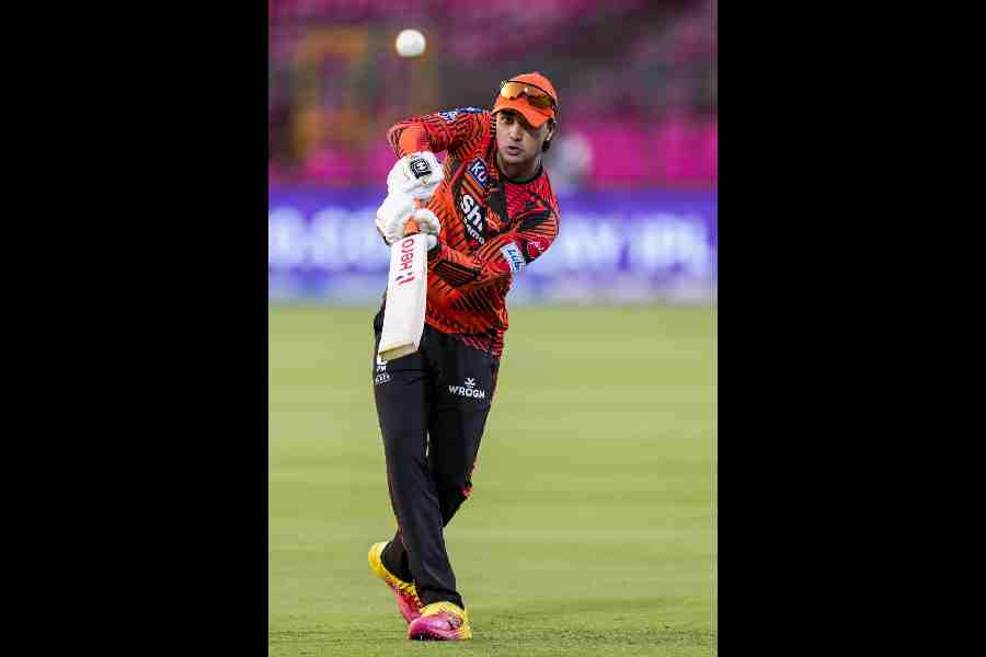 Abhishek Sharma during Sunrisers Hyderabad’s practice session at the Sawai Mansingh Stadium in Jaipur on Friday.