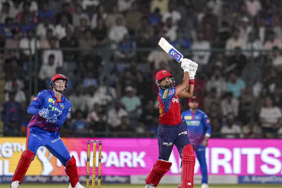 Punjab Kings' captain Shreyas Iyer plays a shot during the Indian Premier League (IPL) 2026 T20 cricket match between Delhi Capitals and Punjab Kings, in New Delhi, Saturday, April 25, 2026.