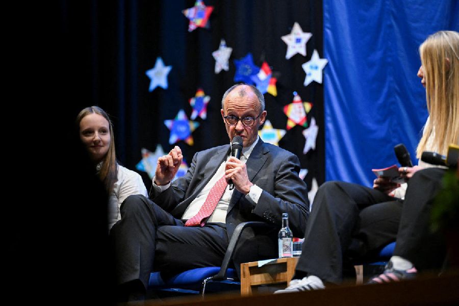 Chancellor Friedrich Merz speaks during a panel discussion
